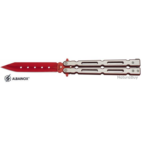 Couteau  papillon  rouge et acier  lame de  11.50 cm