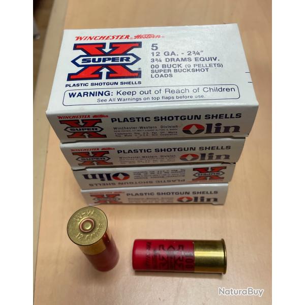 Chevrotines Winchester Super X 9 Pellets Calibre 12 Lot 4 boites de 5