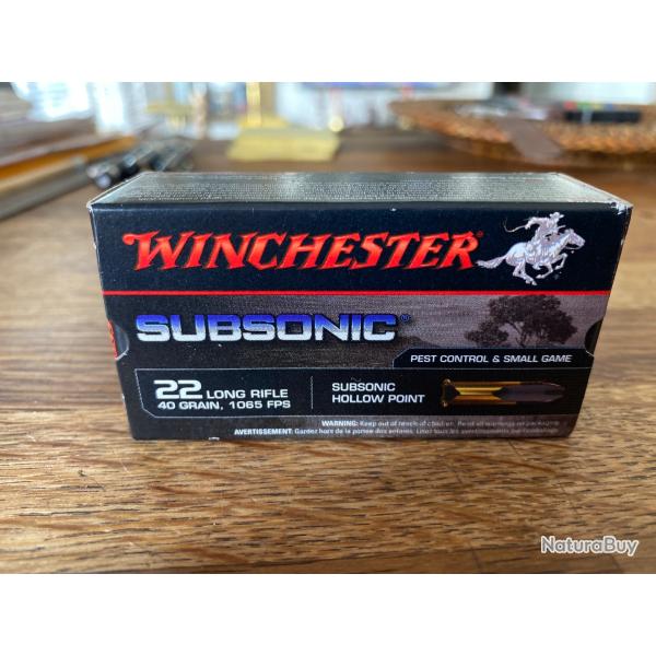 Winchester subsonic 22 Long Rifle 40 grains. Botes de 50 cartouches.4 botes disponibles .