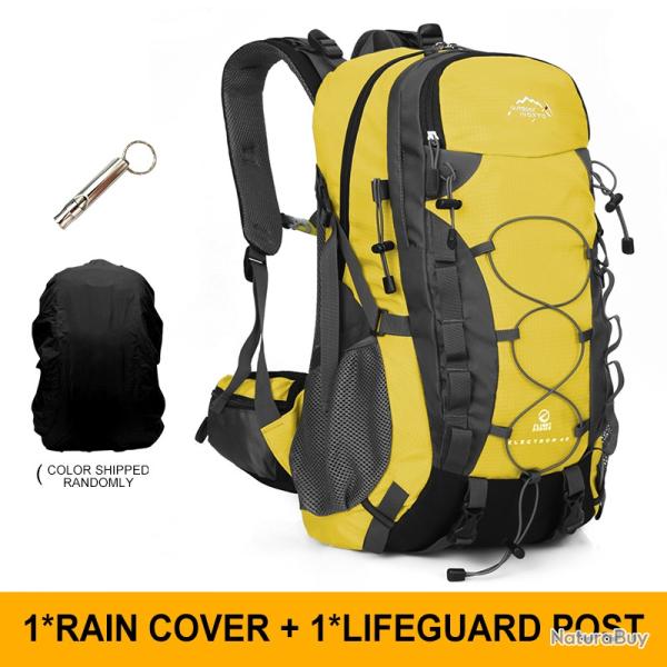Sac � dos de rangement de randonn�e de 40 litres AVEC HABIT DE PLUIE -JAUNE