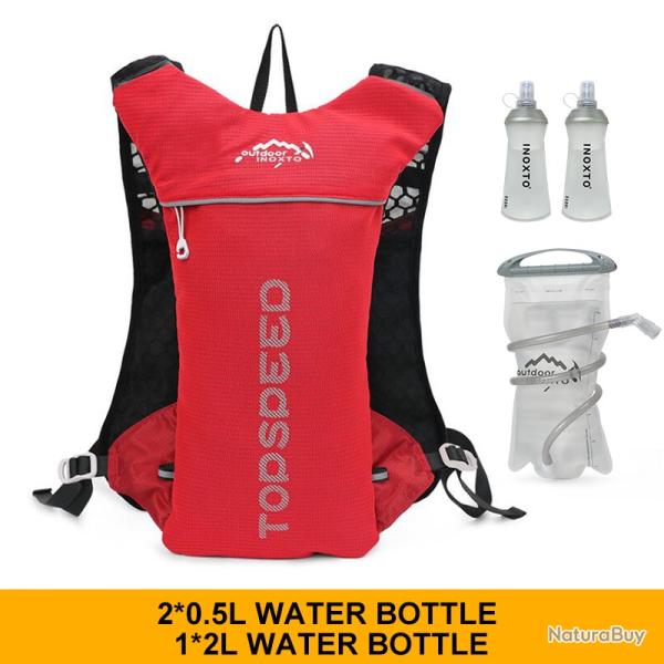 Gilet hydratant de course � dos 5L + GOURDE 2L ET 2*500 ML -ROUGE -