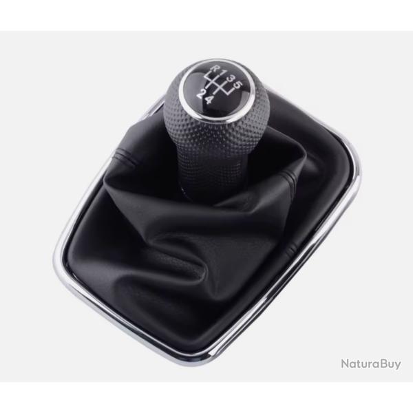 Pommeau de levier de vitesse en cuir PU pour Volkswagen Golf 4 Bora Jetta Argent