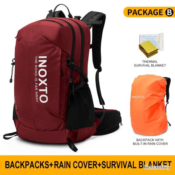 Sac � dos imperm�able avec housse de pluie et couverture de survie 30l -ROUGE