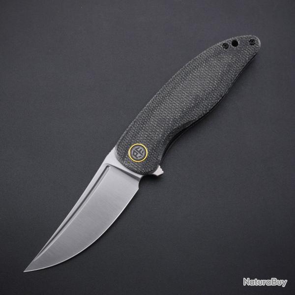 Couteau Petrified Fish PFP06 Simum Black Lame Acier K110 Satin Manche Micarta IKBS Clip PFKP06DMS