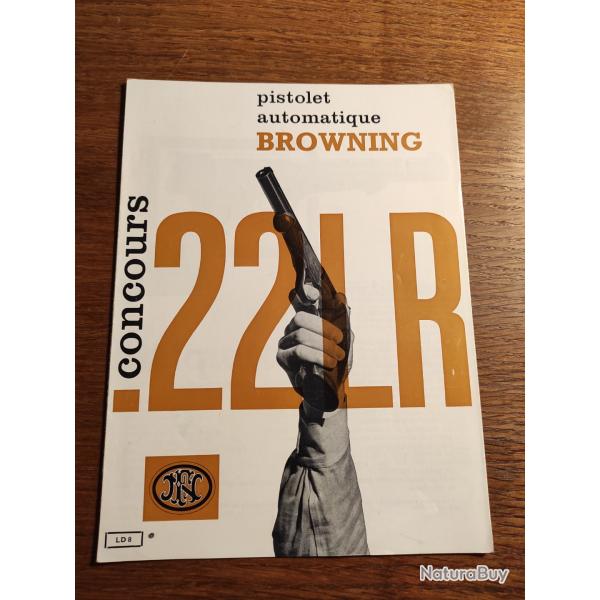 Ancienne notice neuve pistolet automatique Browning concours 22 lr