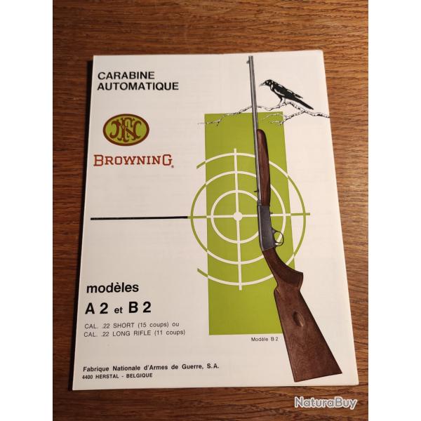 Ancienne plaquette notice utilisation publicit carabine automatique Browning modele A2 et B2