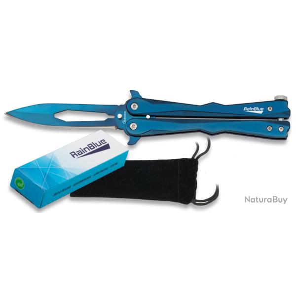 Couteau PAPILLON  � RAINBLUE � couleur bleu lame perc� de 9.10 cm