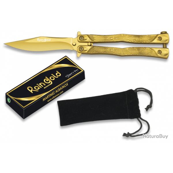 Couteau PAPILLON   RAINGOLD   couleur OR manche grav