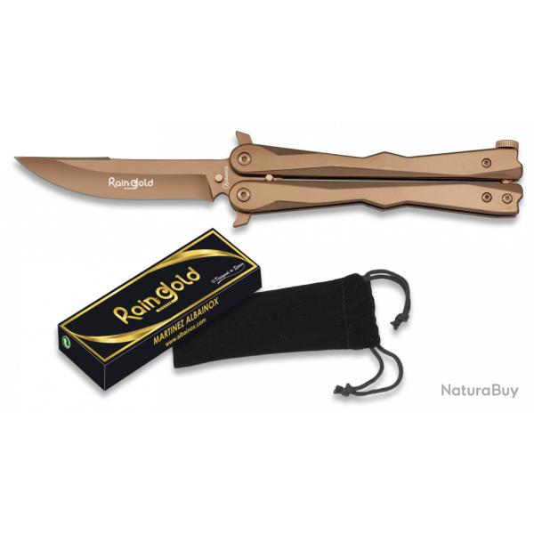 Couteau PAPILLON   RAINGOLD   couleur OR manche lisse