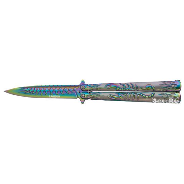 Couteau PAPILLON lame de 10.90 � RAINBOW  scorpion � couleur Arc en Ciel