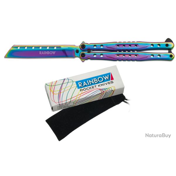 Couteau PAPILLON lame tanto de 11.00 � RAINBOW  � couleur Arc en Ciel