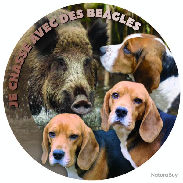 Autocollants Beagle Sanglier - Diamtre 20cm - Adhsif polymre (pour vhicule)