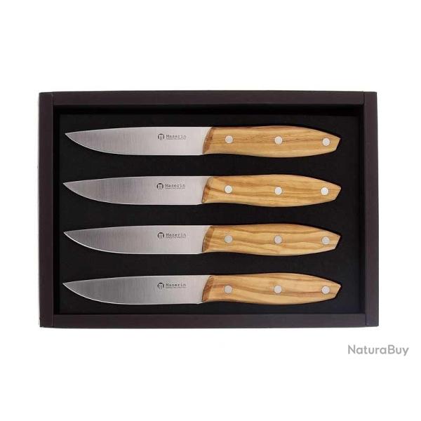 COFFRET 4 COUTEAUX STEAK MASERIN STAKNI 22CM OLIVIER