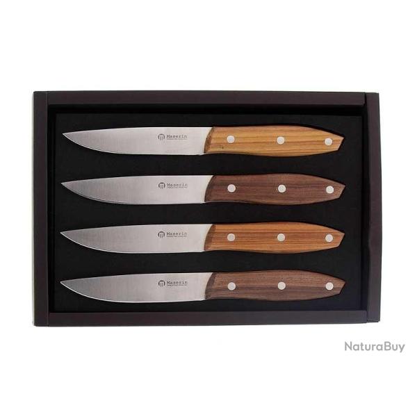 COFFRET 4 COUTEAUX STEAK MASERIN STAKNI 22CM BOIS DE SANTOS