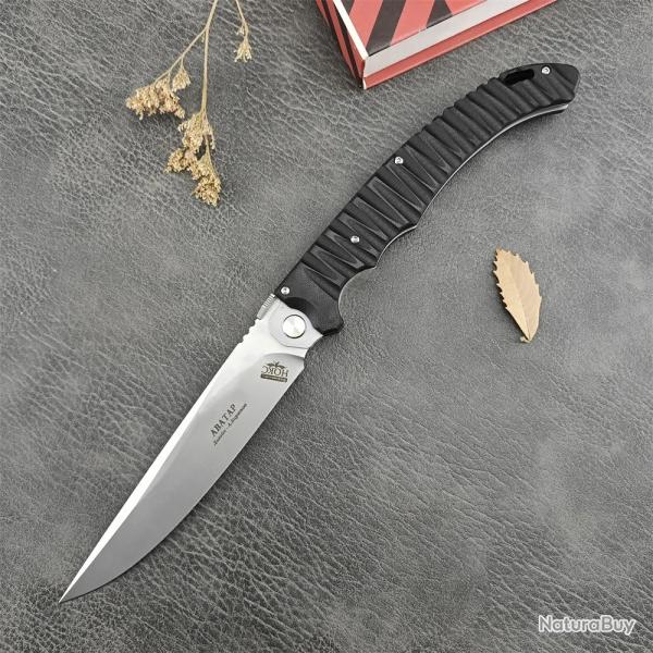 Couteau de poche pliant  roulement  billes manche G10 -ARGENT-  -* LIVRAISON GRATUITE !!