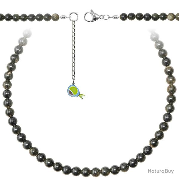Collier en obsidienne dor�e - Perles rondes 6 mm - 55 cm