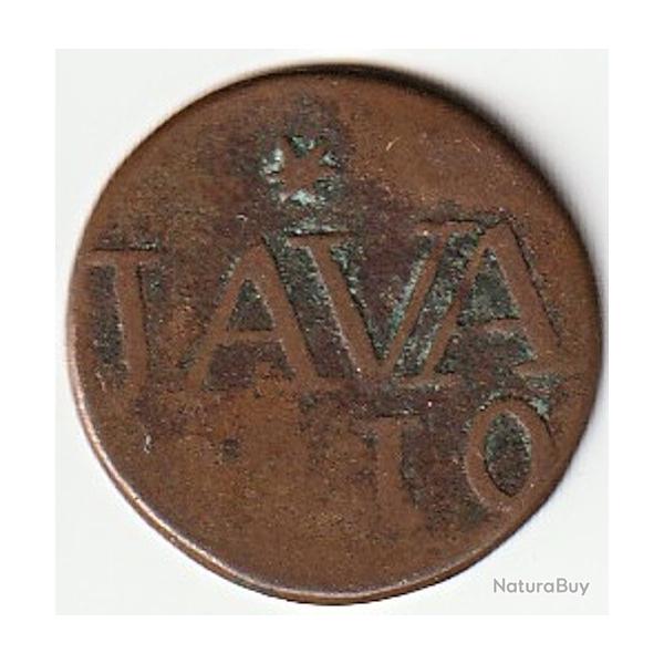 Monnaie INDES NEERLANDAISES 1 Duit "LN" initiales de Louis Napol�on au revers "JAVA" Tr�s rare
