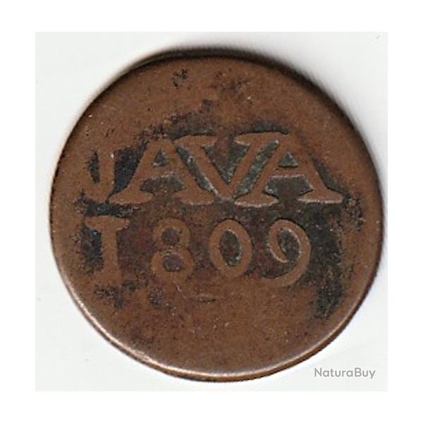 Monnaie INDES NEERLANDAISES 1 Duit "LN" initiales de Louis Napol�on au revers "JAVA" Tr�s rare 1809