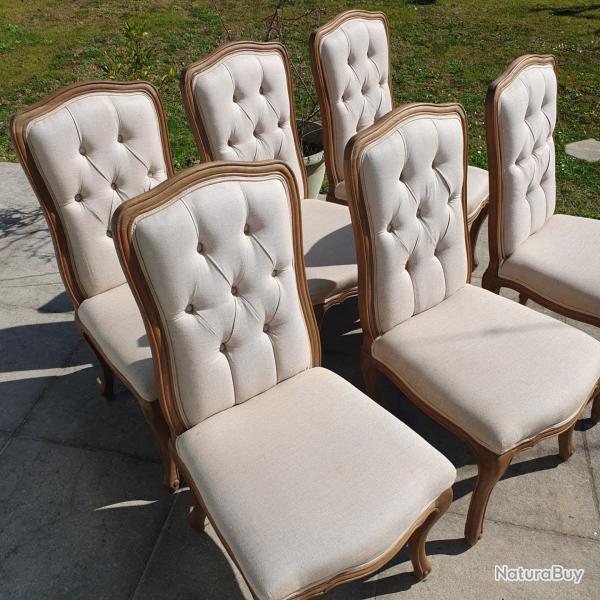 Lot de 6 chaises de salle � manger - ch�ne clair et tissus coloris cr�me.