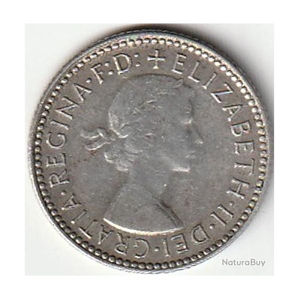 Pi�ce de Monnaie AUSTRALIE 6 Pence �lisabeth II 1955 Melbourne Argent