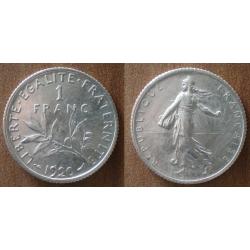 France 1 Franc 1920 Neuve Semeuse Roty Piece Argent Francs