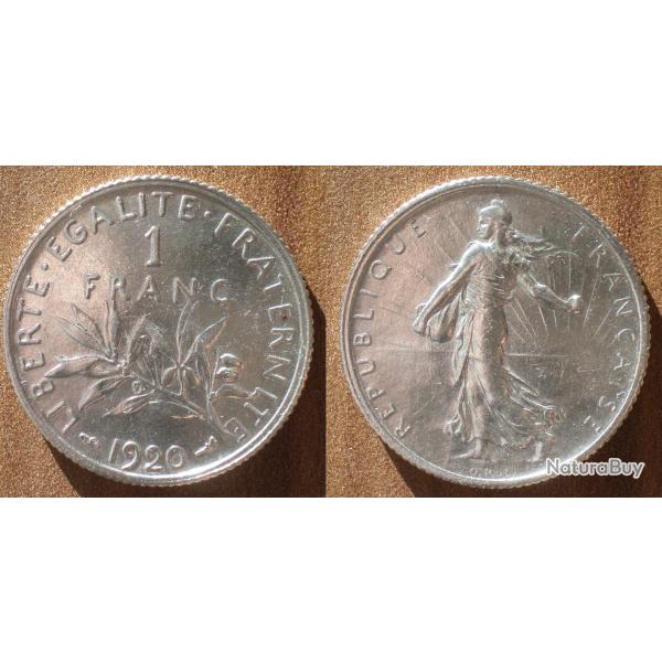 France 1 Franc 1920 Semeuse Roty Piece Argent Francs