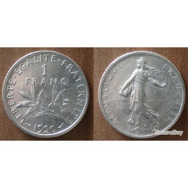 France 1 Franc 1920 Neuve Semeuse Roty Piece Argent Francs
