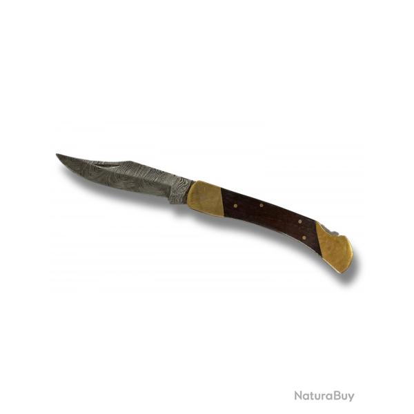 Couteau plian DAMASCUS  avec son Etui tout Cuir pour ceinture