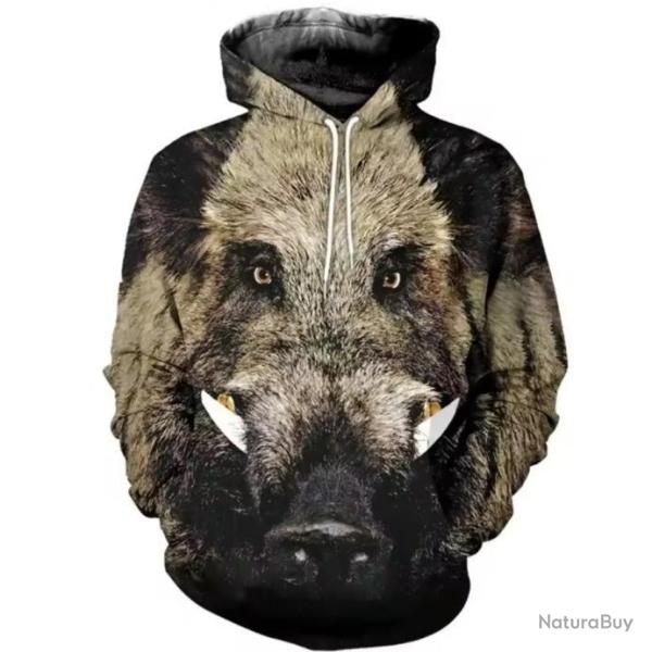 1� sans r�serve Sweat Floquer 3D  - chasse sanglier !