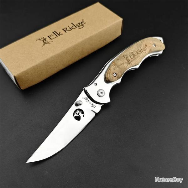 Couteau pliant multifonctionnel 440C manche en bois -*