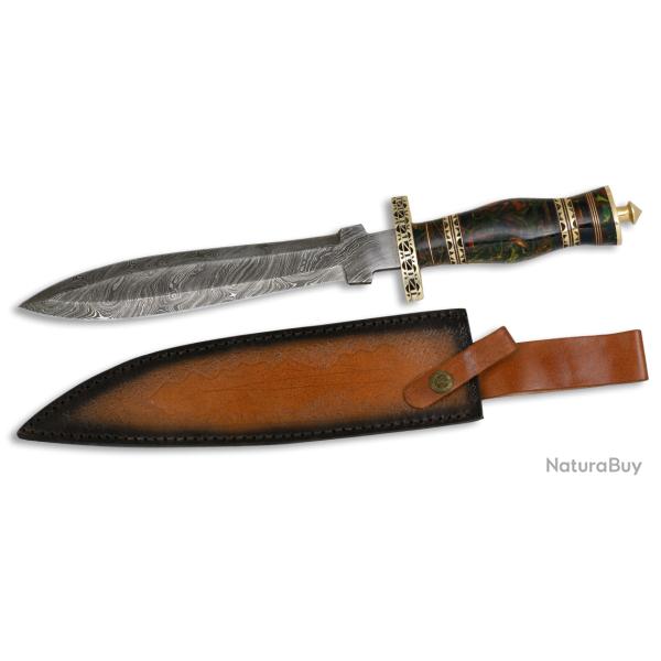Poignard DAMASCUS  lame de 22.80 cm avec son Etui tout Cuir