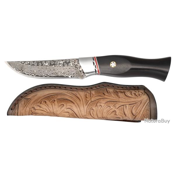 Couteau  DAMASCUS  lame de 9.00 cm avec son Etui tout Cuir