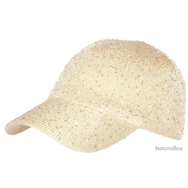 Casquette Femme Paillet�e avec Sequins Beige Elegante Erlia Taille unique Beige