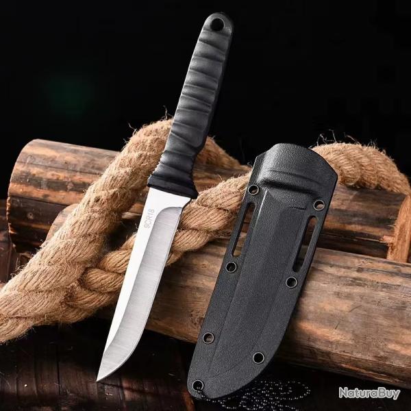 Petit Couteau Tour De Cou Lame Acier Inoxydable 9CR18 Blanc Id�al Camping Chasse P�che Randonn�e