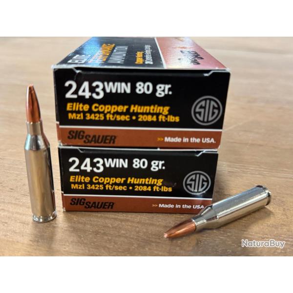 40 Munitions 243win SIG SAUER Elite Copper, Destockage !!!
