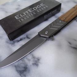 Couteau ElitEdge A/O Bois Lame Acier 420C Manche Bois Marron Brise-Vitres Linerlock EE10A106WD