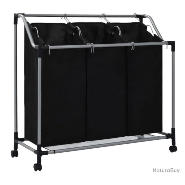 Trieur � linge noir avec 3 sacs en acier - Organisation efficace