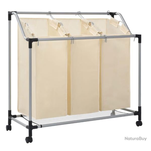 Trieur � linge cr�me avec 3 sacs - Acier robuste - Organisation efficace