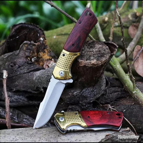 Couteau Pliant de Poche avec Manche en Bois Lame Opaque 5Cr13Mov -* LIVRAISON GRATUITE