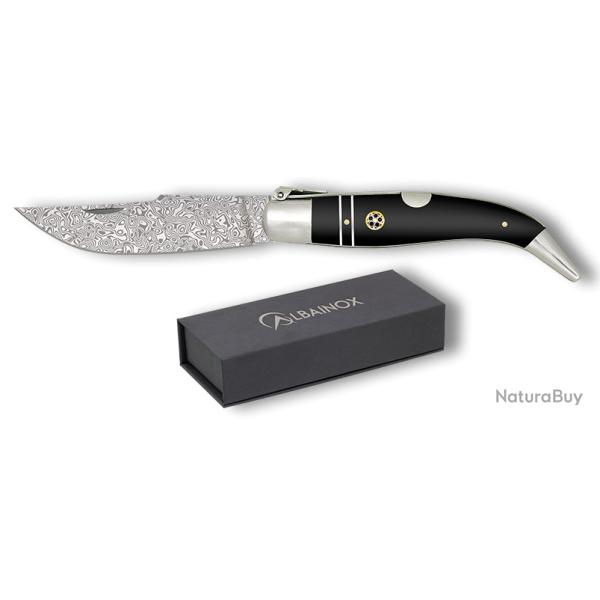Couteau plian DAMASCUS bois noir lame de 9.50 cm