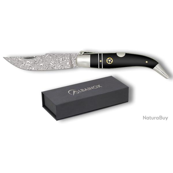 Couteau plian DAMASCUS bois noir lame de 8.20 cm