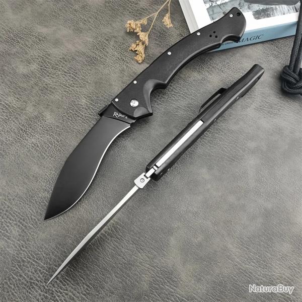 Couteau de poche Kukri pliant � bord uni, lame 440c  -* NOIR-* IVRAISON GRATUITE