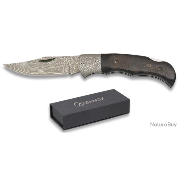 Couteau plian DAMASCUS  manche corne de boeuf  lame de 7.70 cm