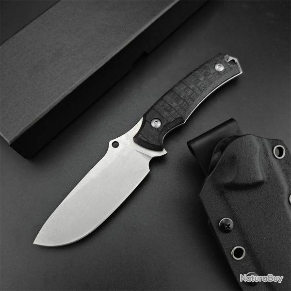 Couteau fixe noir Oxylos Micarta 616 mo manche en chanvre -*NOIR-* LIVRAISON GRATUITE
