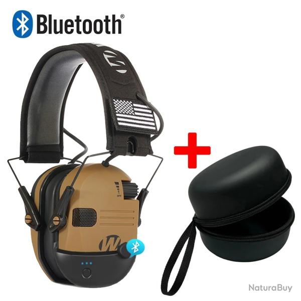 Casque Antibruit Electronique R�duction du Bruit Amplification Sonore +adaptateur Bluetooth Kaki