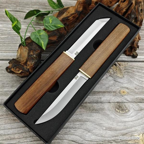 Couteau portable � haute duret�, 2 pi�ces, lame en acier MANCHE EN BOIS-* LIVRAISON GRATUITE