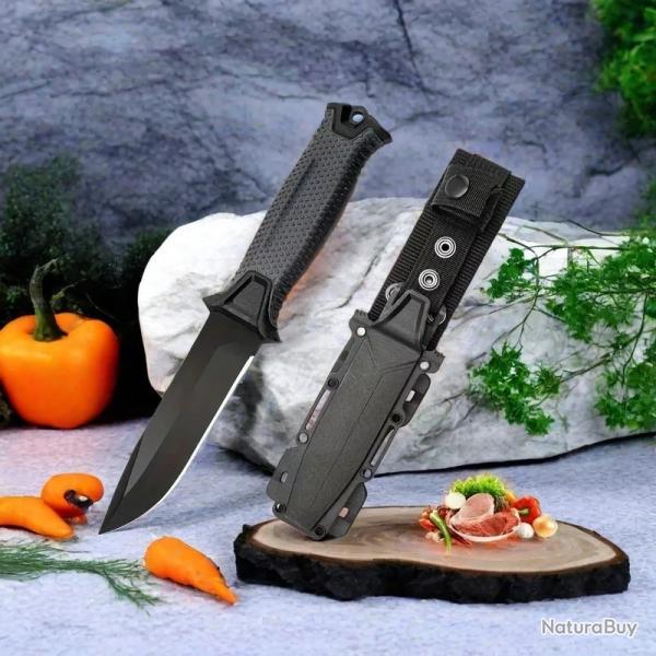 Couteau portable � haute duret�, 2 pi�ces, lame en acier POIGNEE NOIRE-*