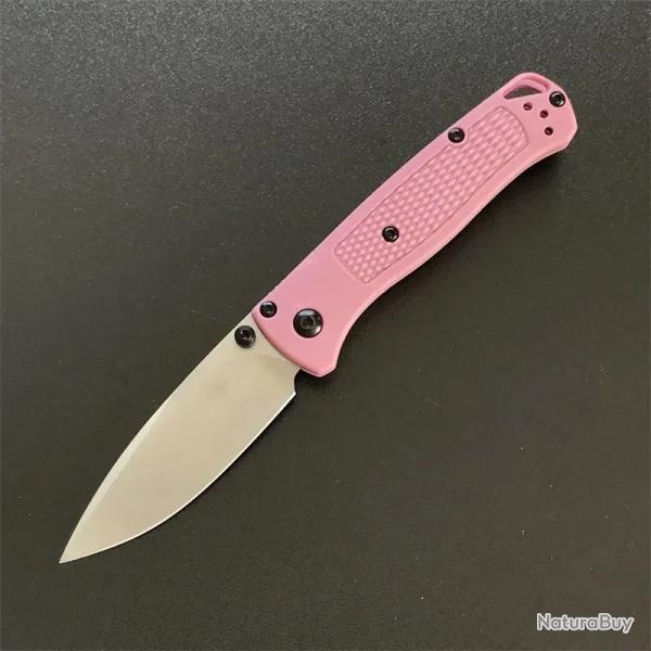 Couteaux de poche Mini Bugout manche en fibre de nylon -*ARGENT/ROSE-*