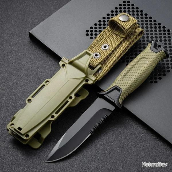 Couteau � lame fixe 8Cr13Mov LAME DROITE -*NOIR-* LIVRAISON GRATUITE