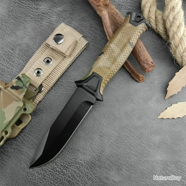 Couteau � lame fixe 8Cr13Mov LAME DROITE -*CAMOUFLAGE -*